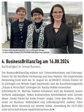 Ankündigungen des BusinessBrillanzTages 2024